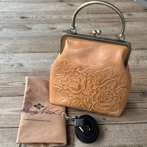 Patricia Nash Caramel Leather Rose Embos Satchel with all extras. New with tags